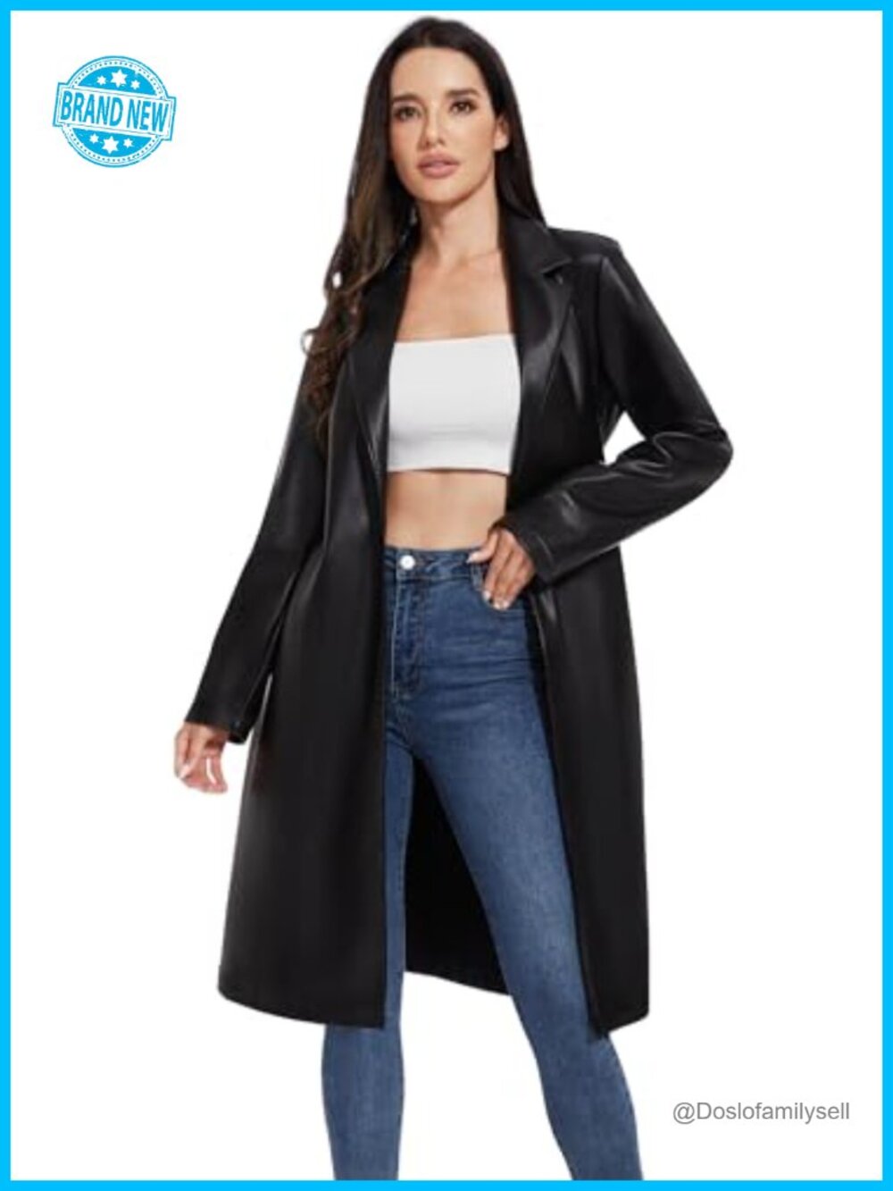 Faux Leather Trench Coat Women's Motorcycle Biker Jacket, Vegan Pleather,